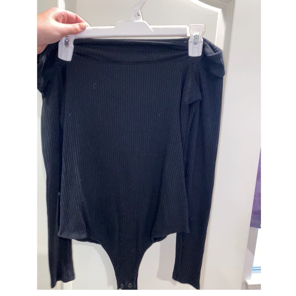 Off the shoulder black bodysuit